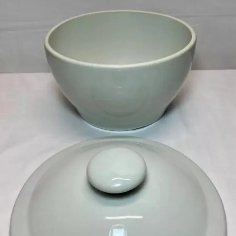 Stoneware Mixing Bowl 9”‎ Casserole Dish Handle Lid Heirloom White New